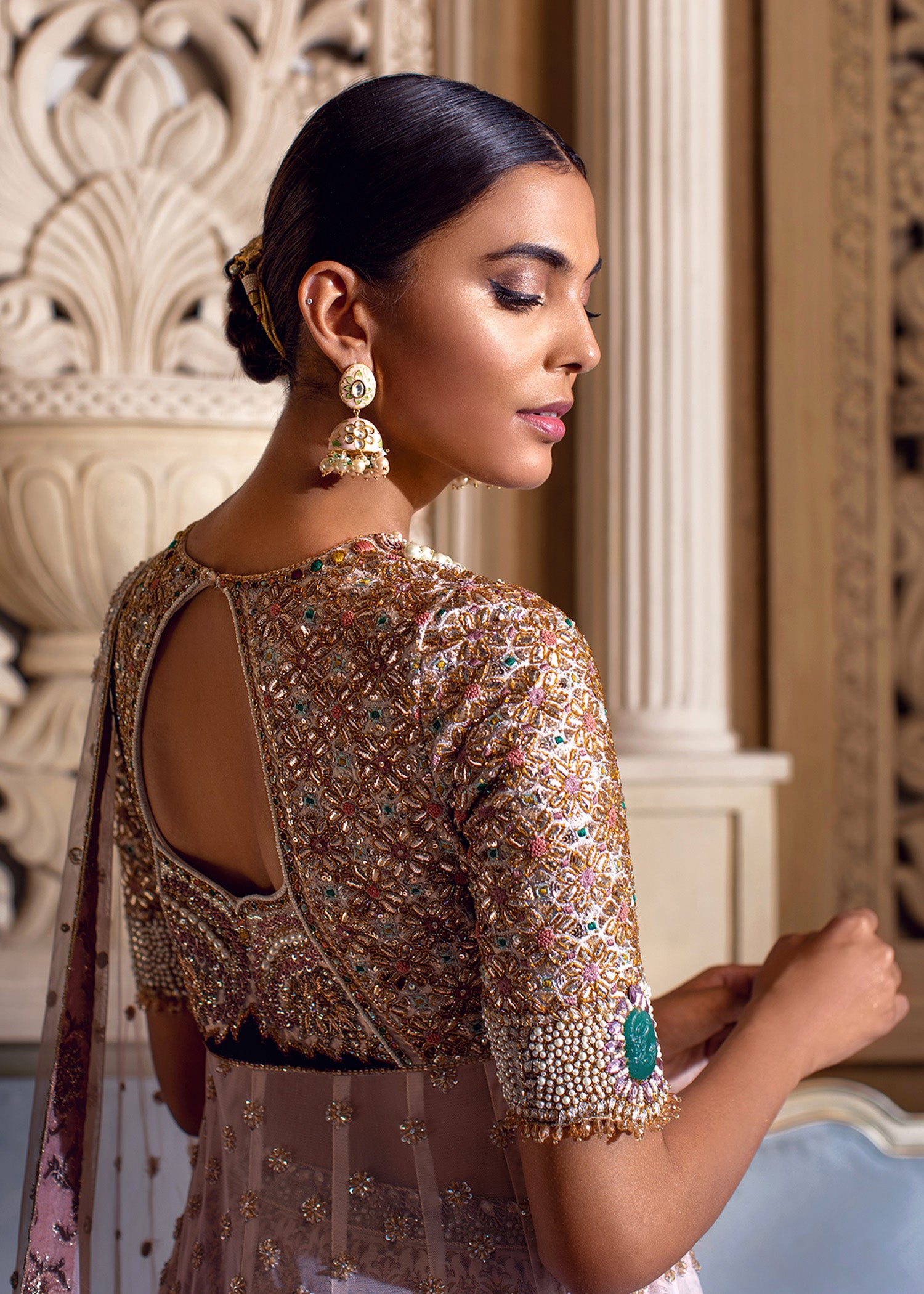 Pakistani Lavender Embellished Net Bridal Gown (2-Piece) - Image 5