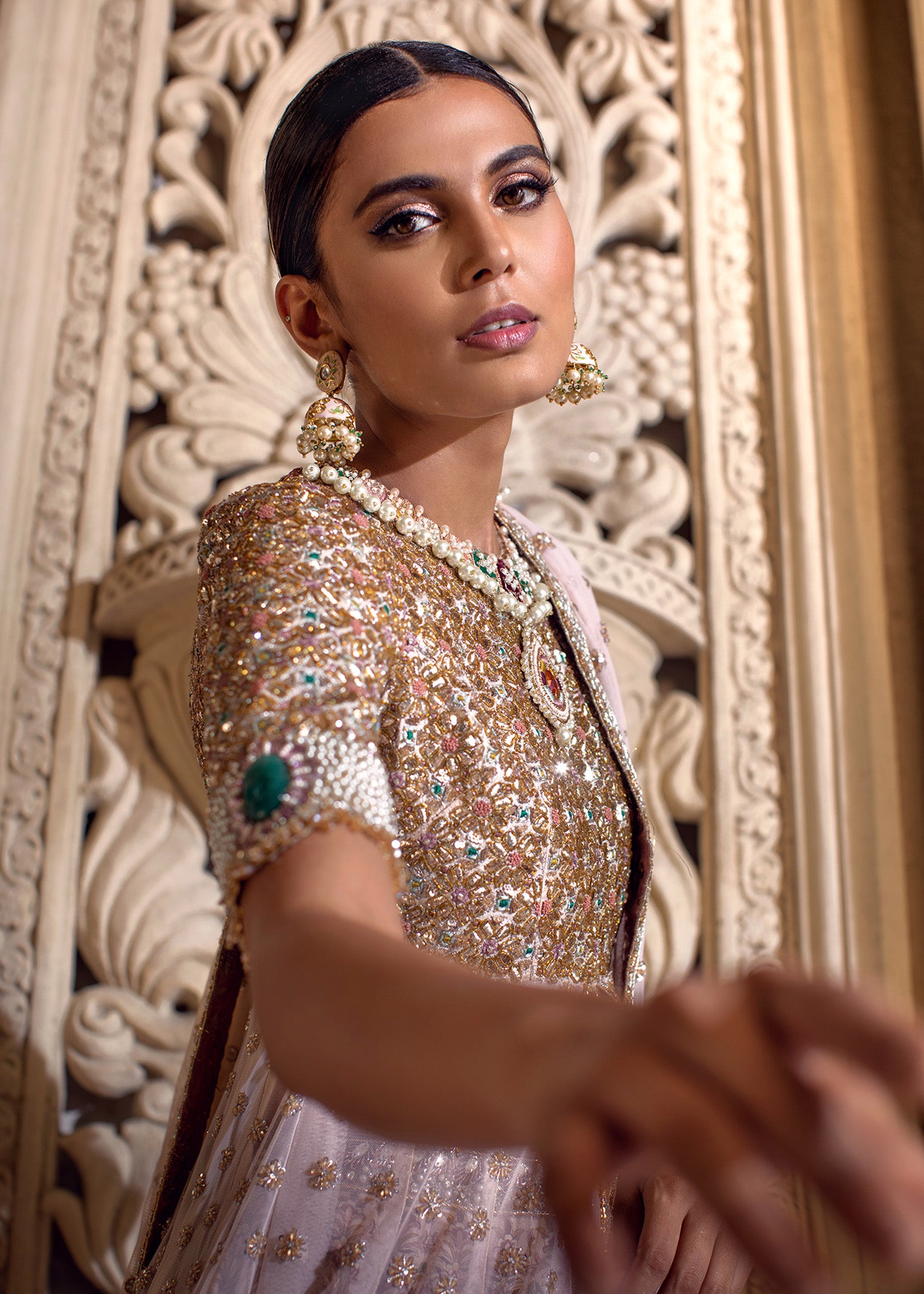 Pakistani Lavender Embellished Net Bridal Gown (2-Piece) - Image 6