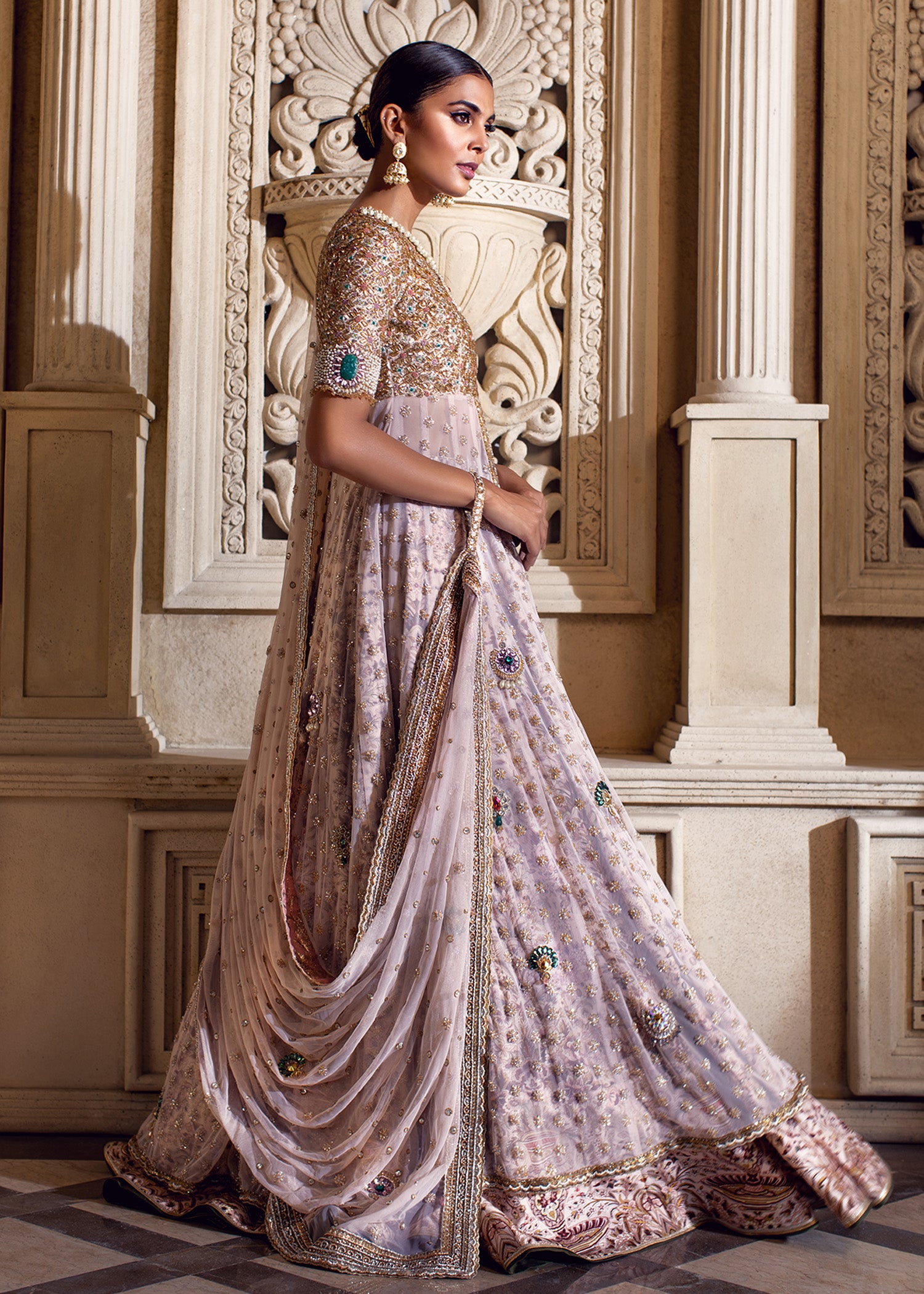 Pakistani Lavender Embellished Net Bridal Gown (2-Piece) - Image 7