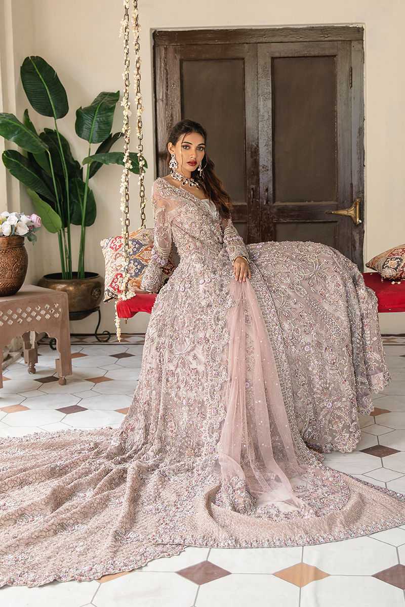 Pakistani Lavender Hand-Embellished Net Bridal Gown (2-Piece) - Image 1