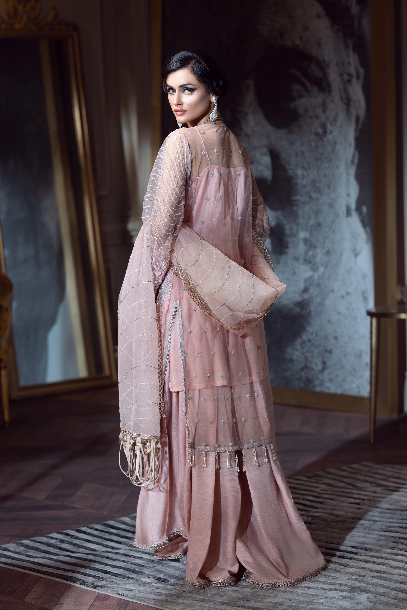 Pakistani Lilac Embellished Organza Gown (3-Piece) - Image 2