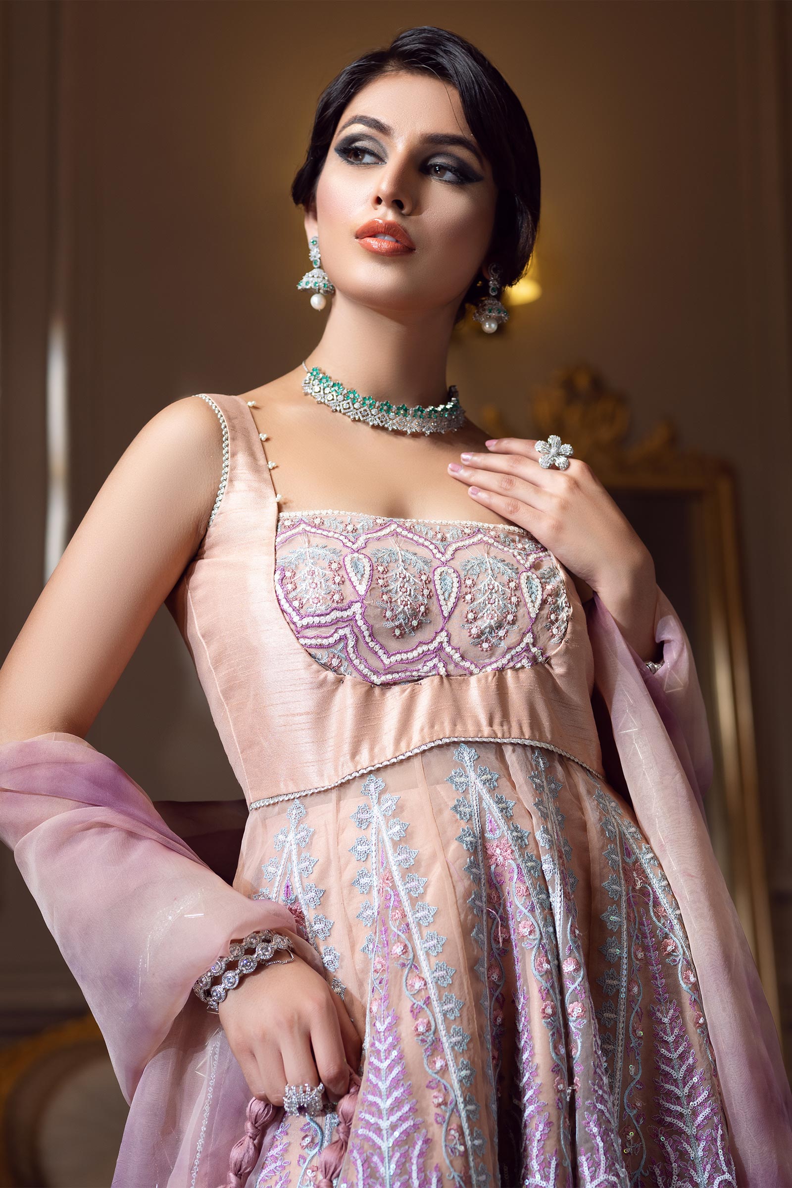 Pakistani Lilac Embellished Organza Gown (3-Piece) - Image 5