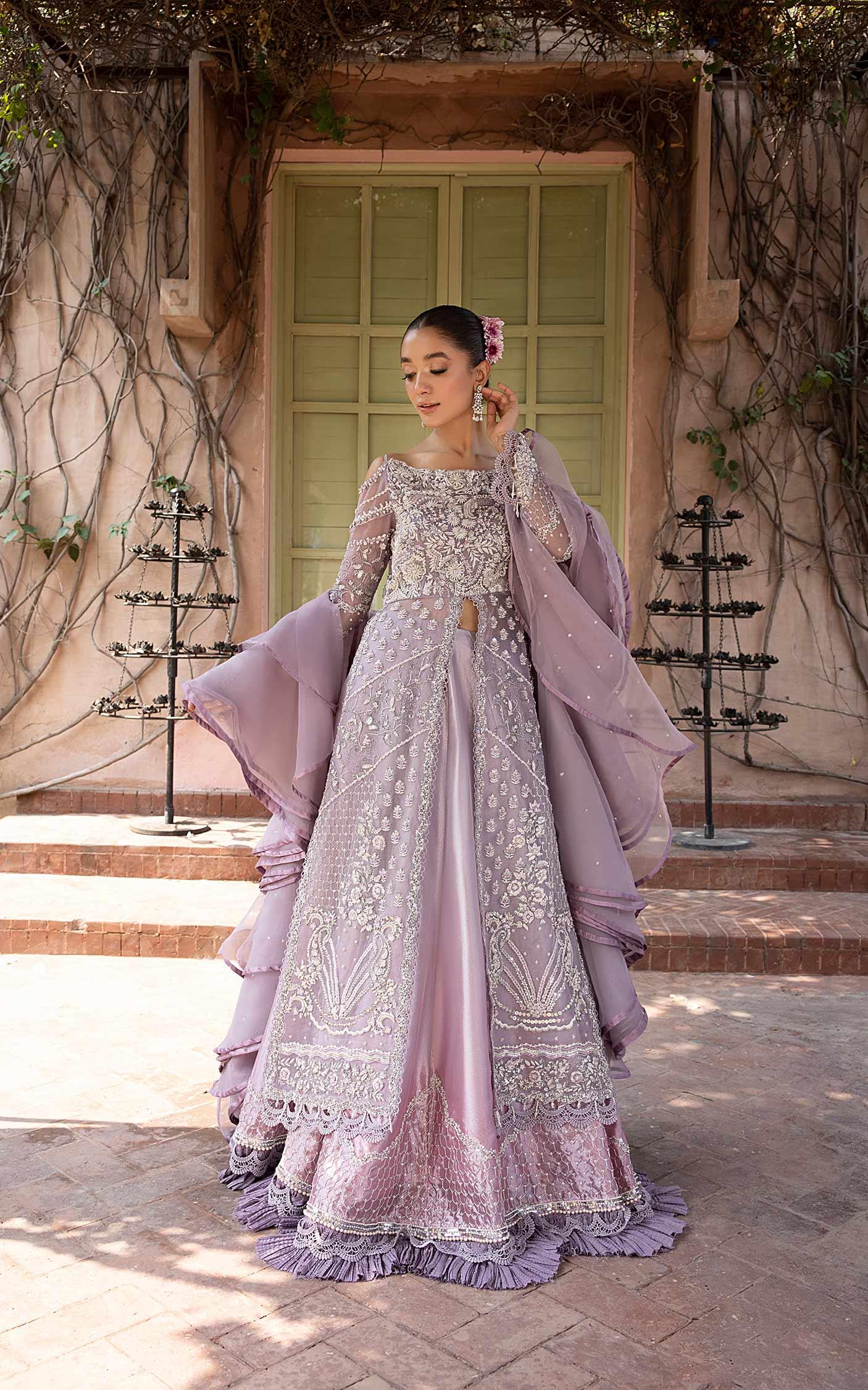 Pakistani Lavender Embellished Net Silk Gown (2-Piece) - Image 1