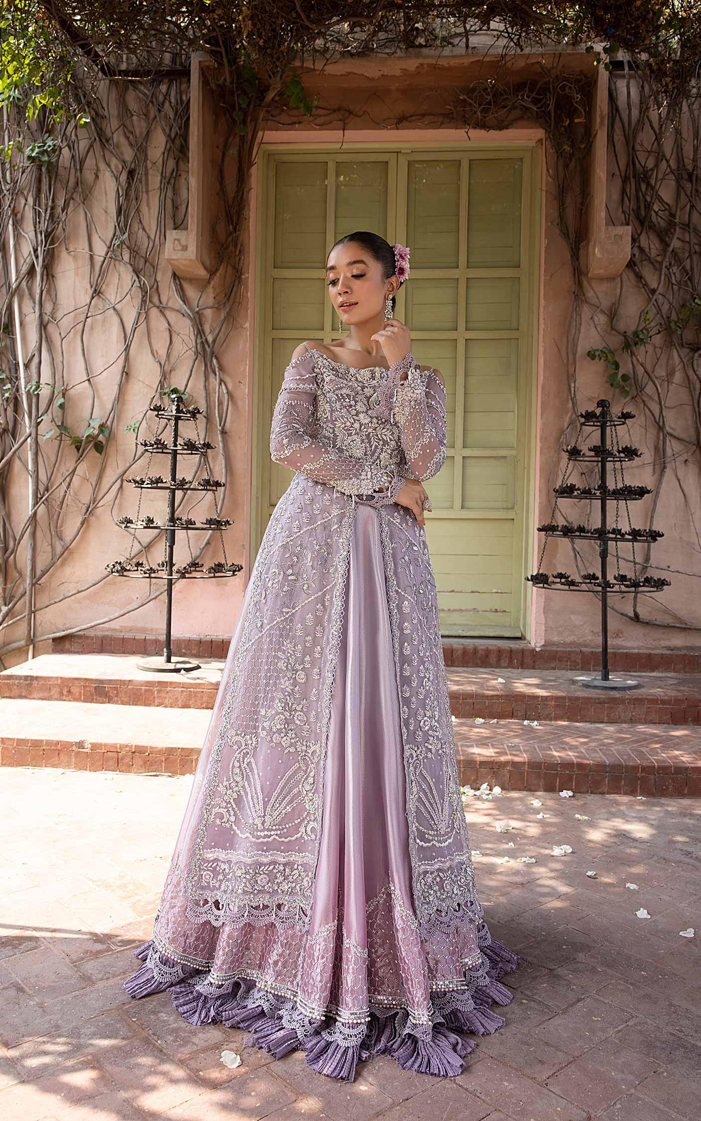 Pakistani Lavender Embellished Net Silk Gown (2-Piece) - Image 10