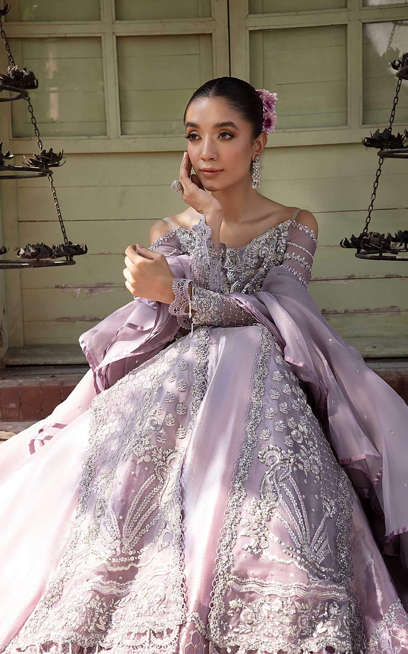 Pakistani Lavender Embellished Net Silk Gown (2-Piece) - Image 12