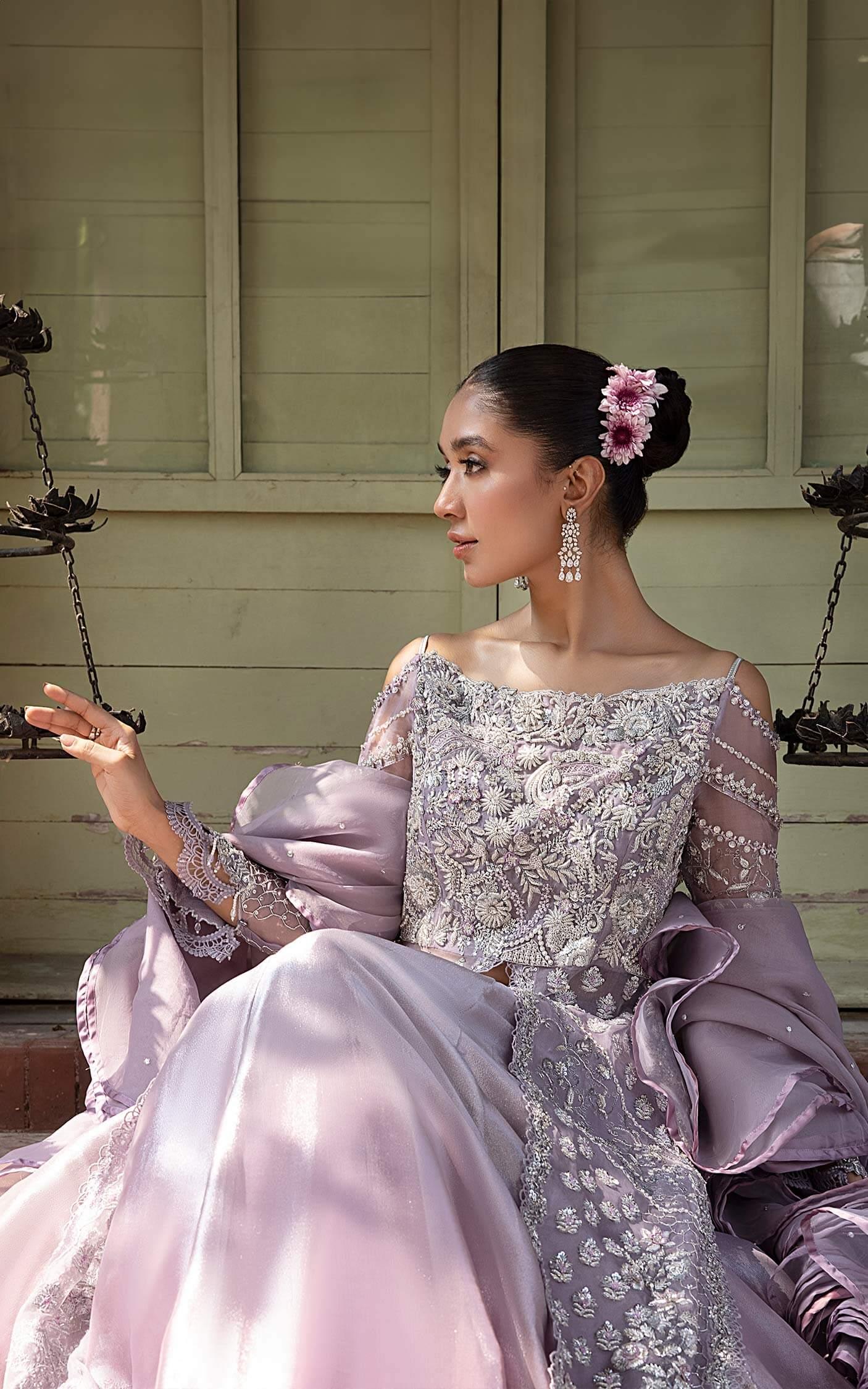 Pakistani Lavender Embellished Net Silk Gown (2-Piece) - Image 13