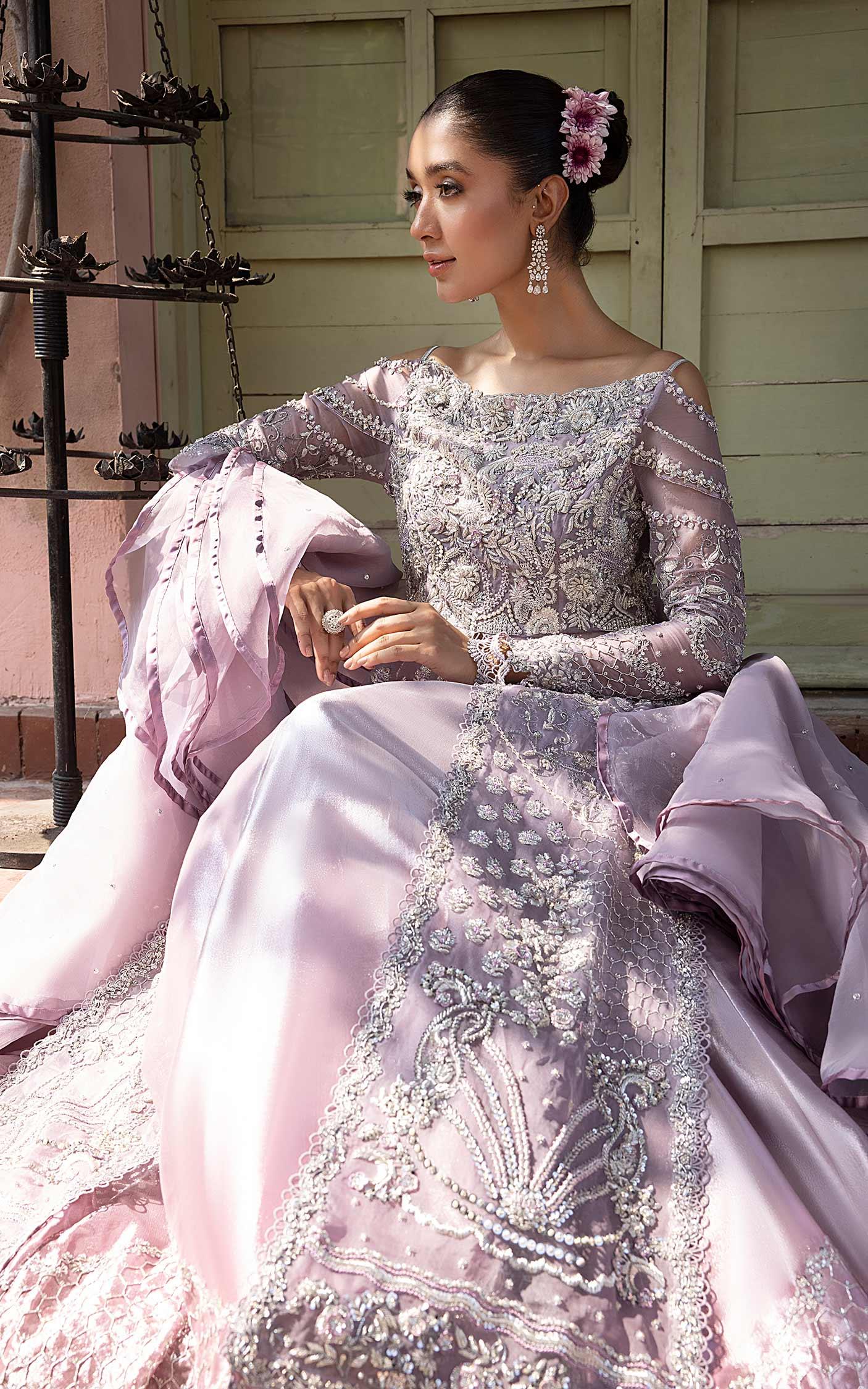 Pakistani Lavender Embellished Net Silk Gown (2-Piece) - Image 14