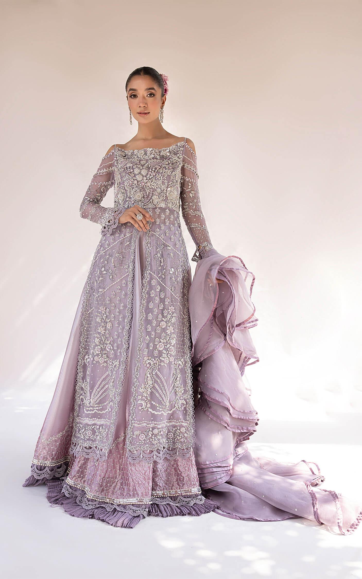 Pakistani Lavender Embellished Net Silk Gown (2-Piece) - Image 16