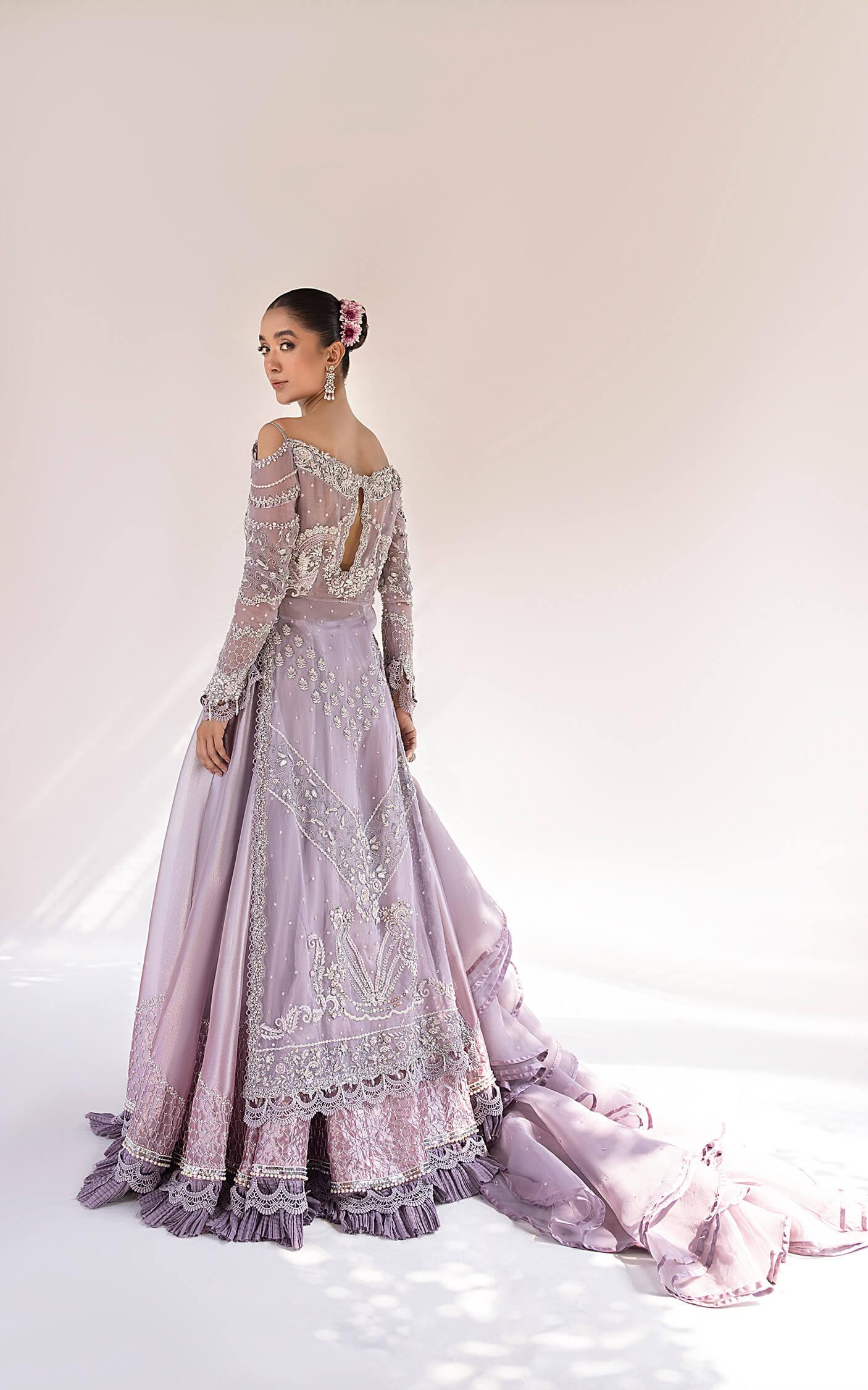 Pakistani Lavender Embellished Net Silk Gown (2-Piece) - Image 18