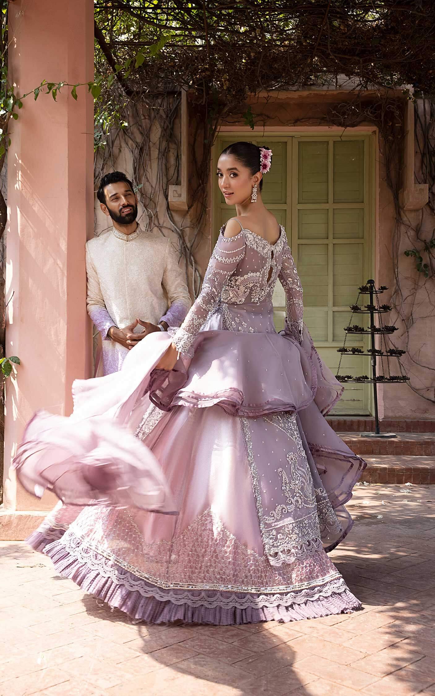 Pakistani Lavender Embellished Net Silk Gown (2-Piece) - Image 2