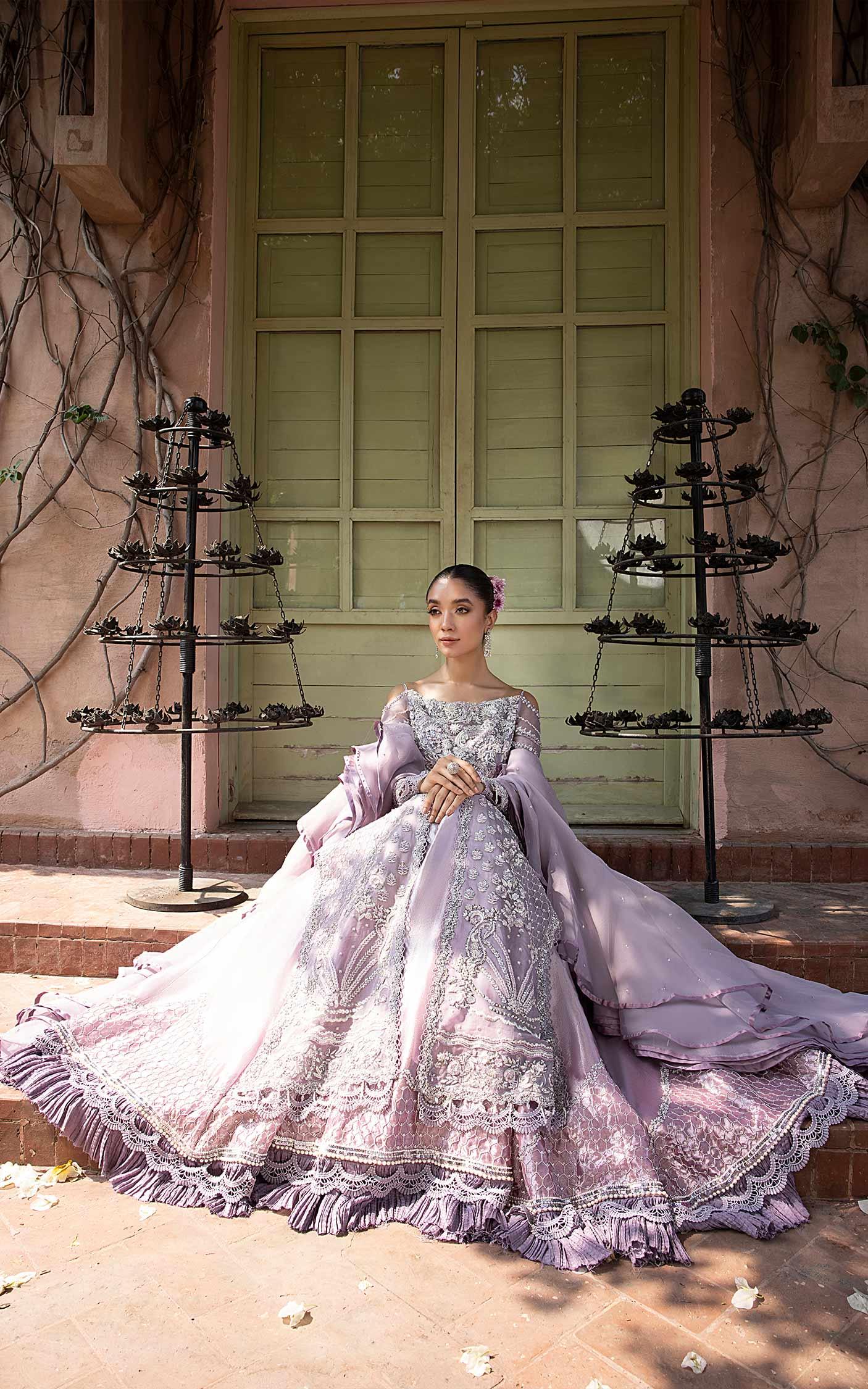 Pakistani Lavender Embellished Net Silk Gown (2-Piece) - Image 3