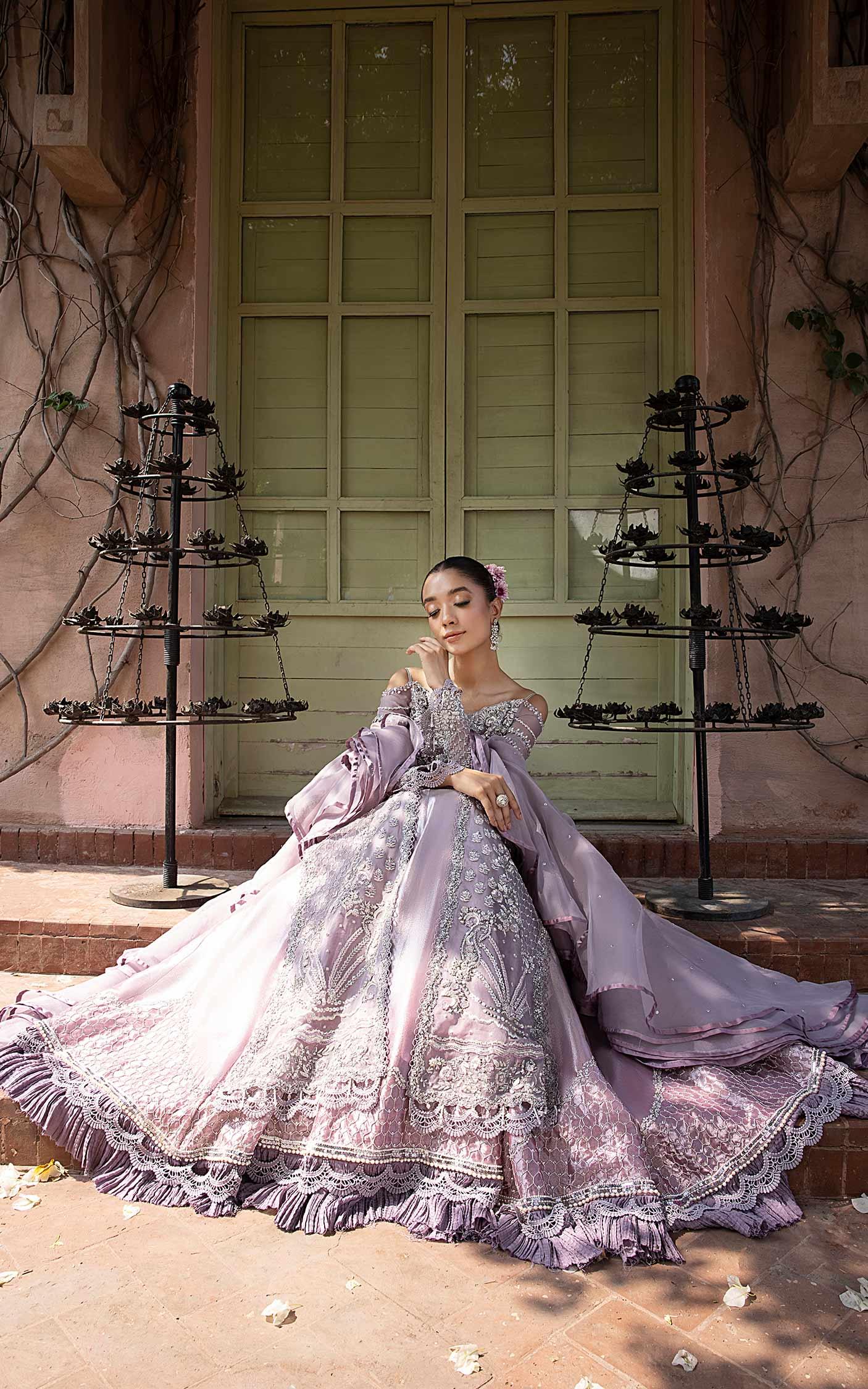 Pakistani Lavender Embellished Net Silk Gown (2-Piece) - Image 4