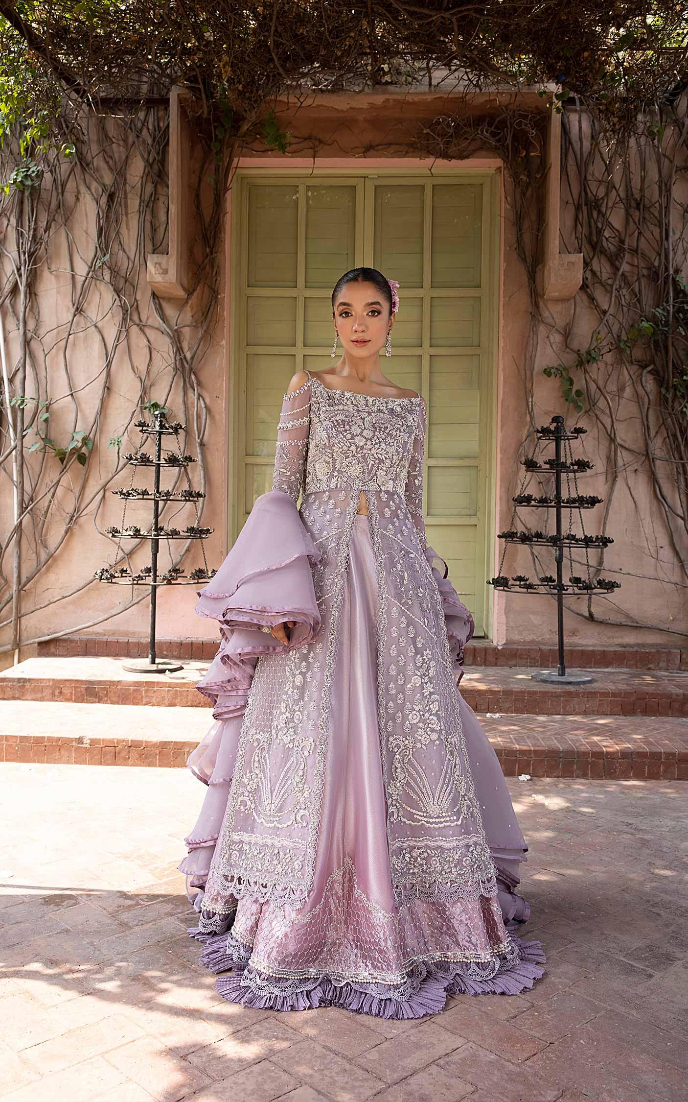 Pakistani Lavender Embellished Net Silk Gown (2-Piece) - Image 6