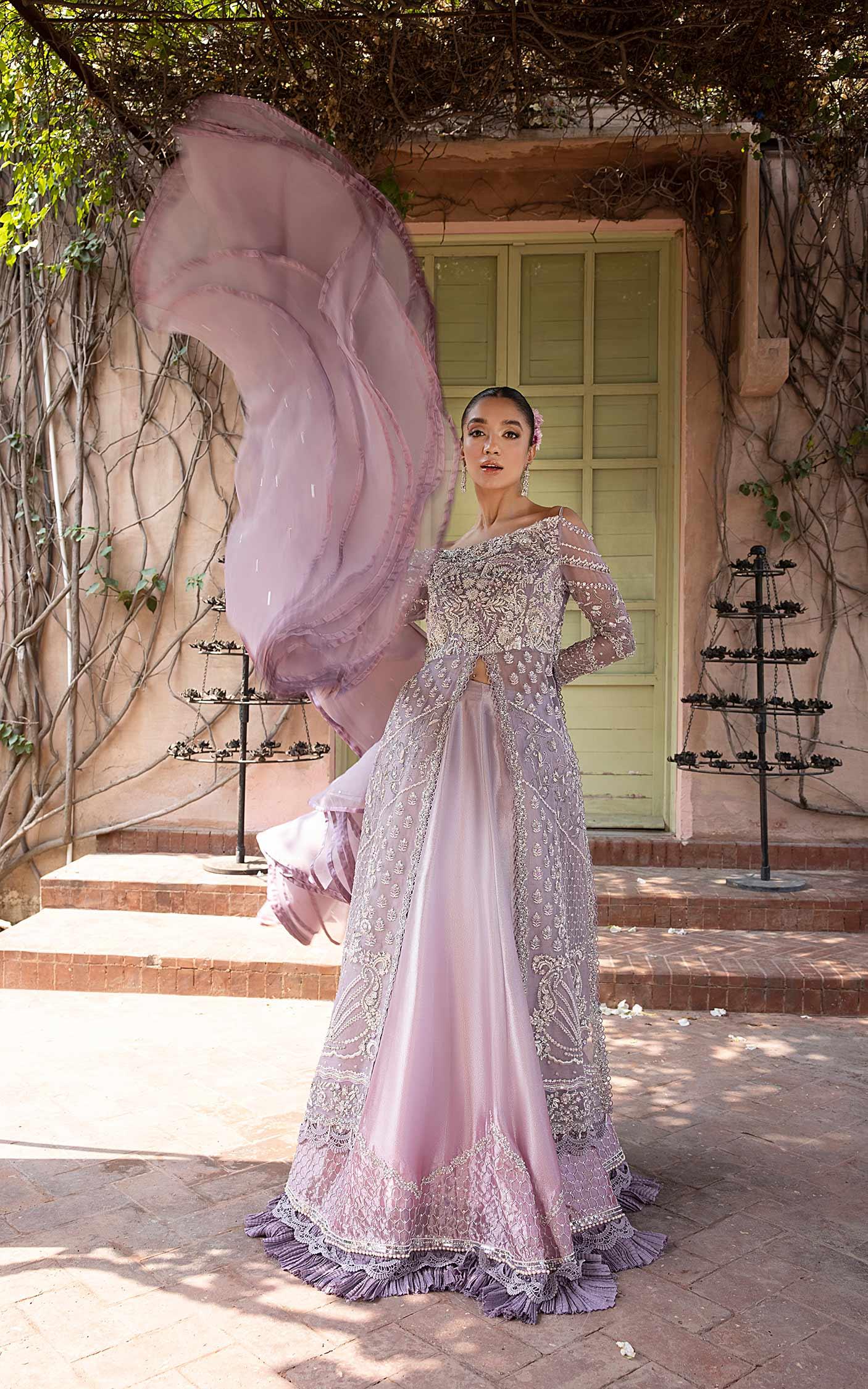 Pakistani Lavender Embellished Net Silk Gown (2-Piece) - Image 7