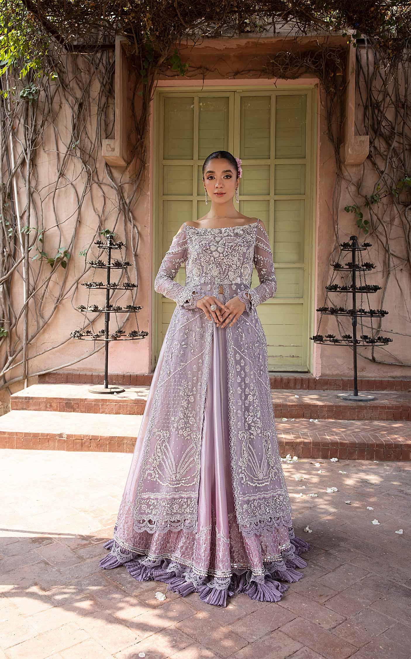 Pakistani Lavender Embellished Net Silk Gown (2-Piece) - Image 8