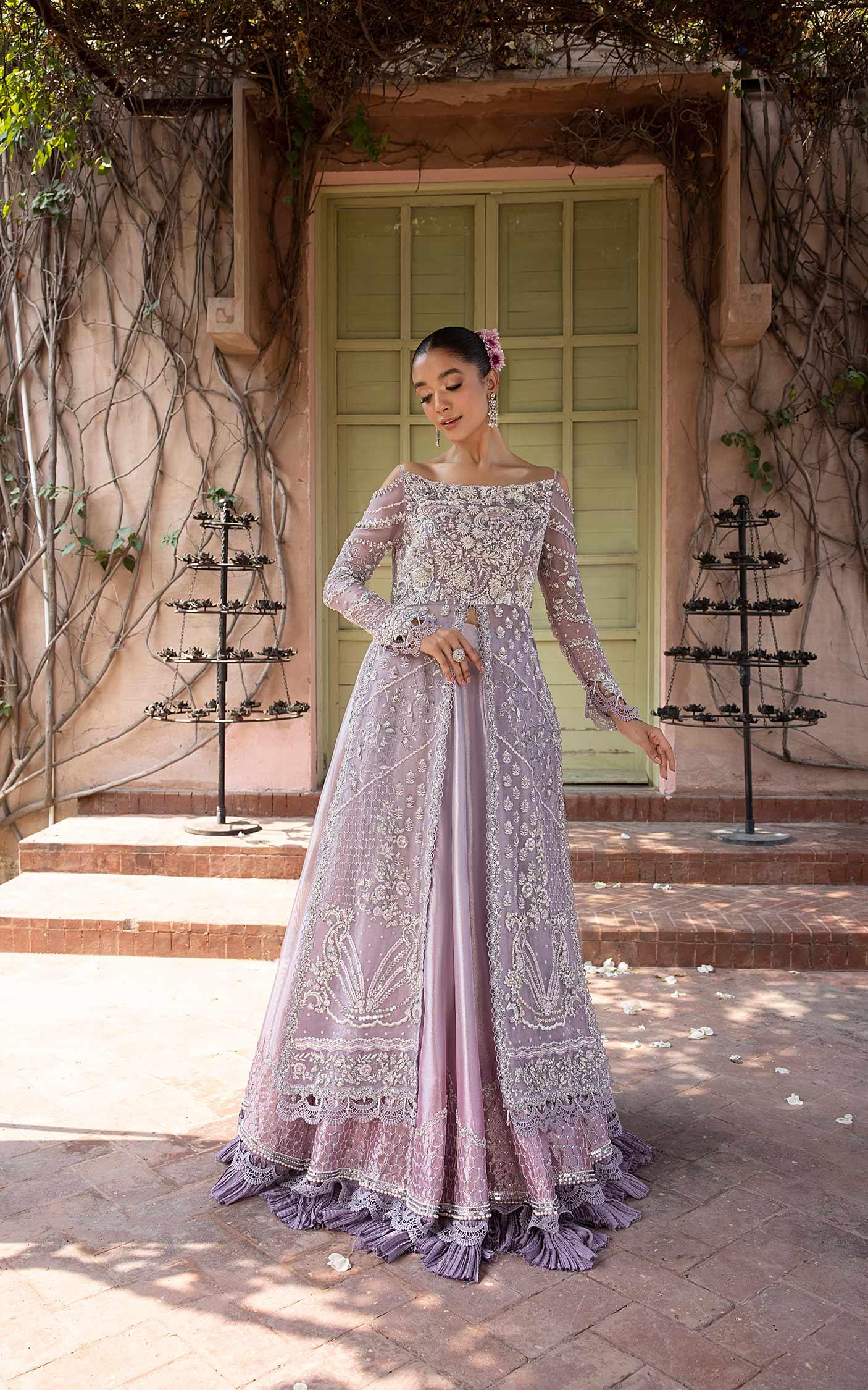 Pakistani Lavender Embellished Net Silk Gown (2-Piece) - Image 9