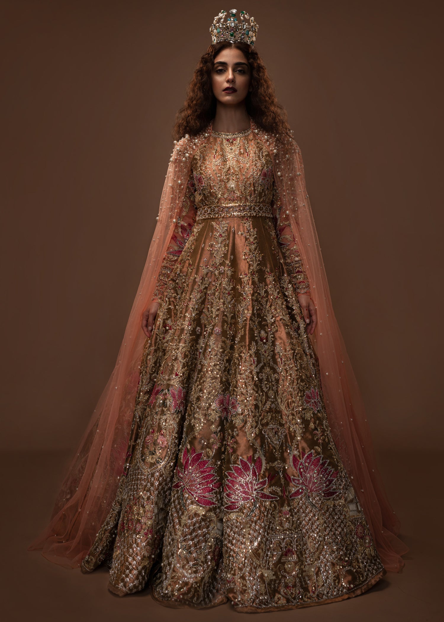 Plum Embroidered Raw Silk Bridal Gown (2-Piece) - Image 1