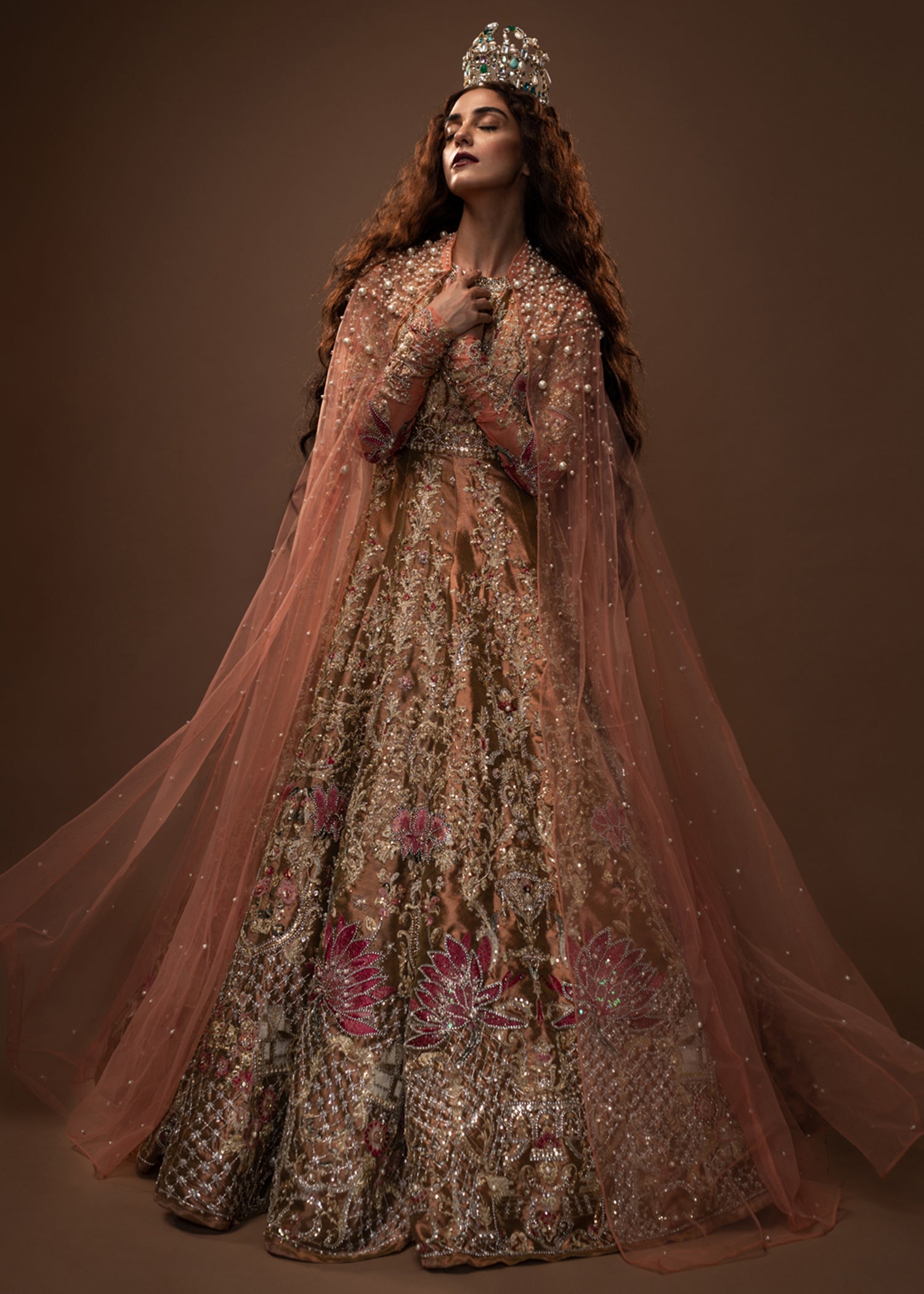 Plum Embroidered Raw Silk Bridal Gown (2-Piece) - Image 4