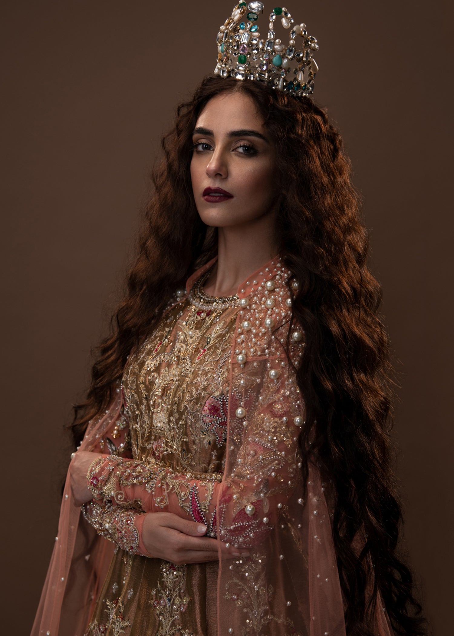 Plum Embroidered Raw Silk Bridal Gown (2-Piece) - Image 5