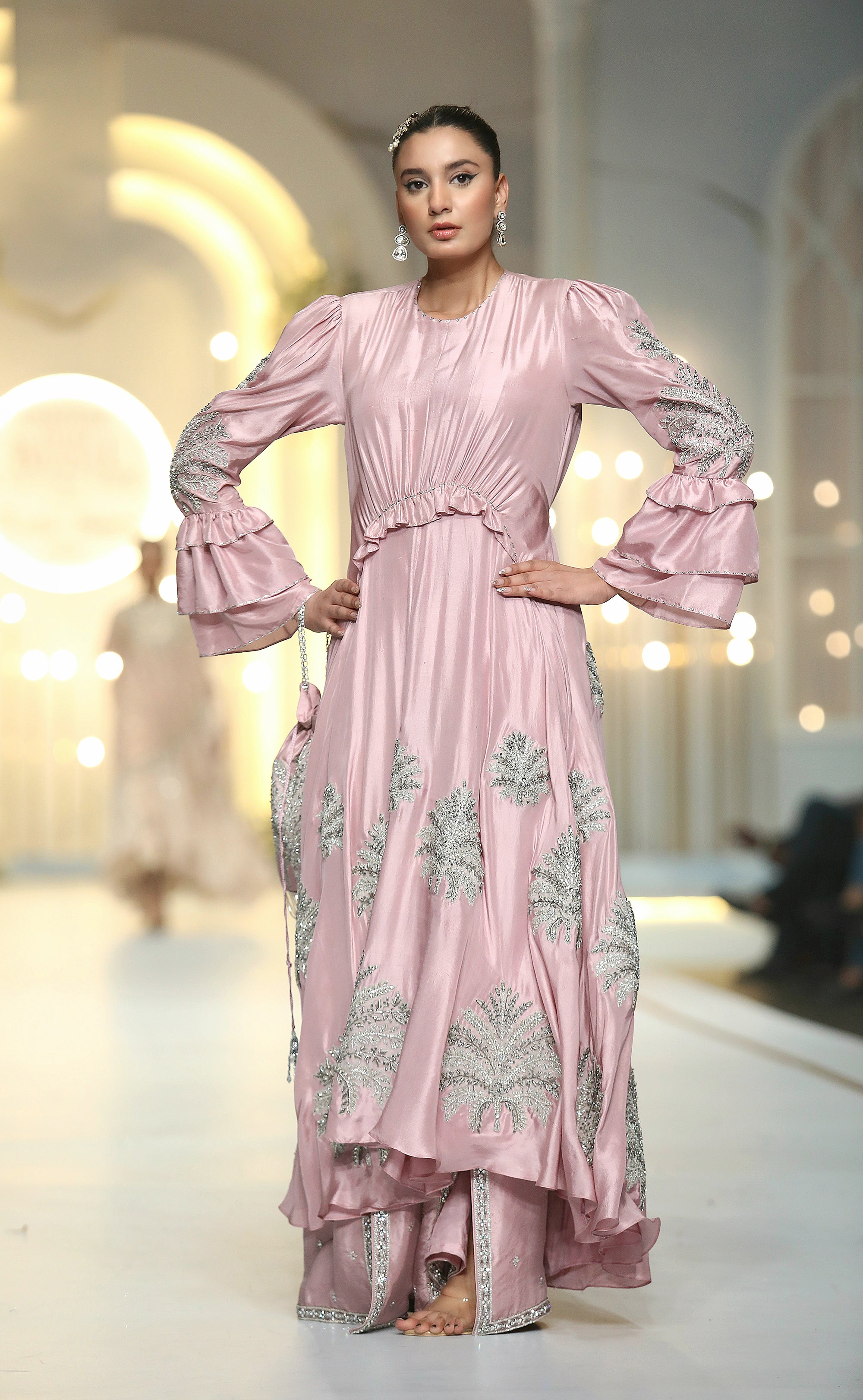 Lilac Crystal-Embellished Raw Silk High-Low Gown (2-Piece) - Image 3