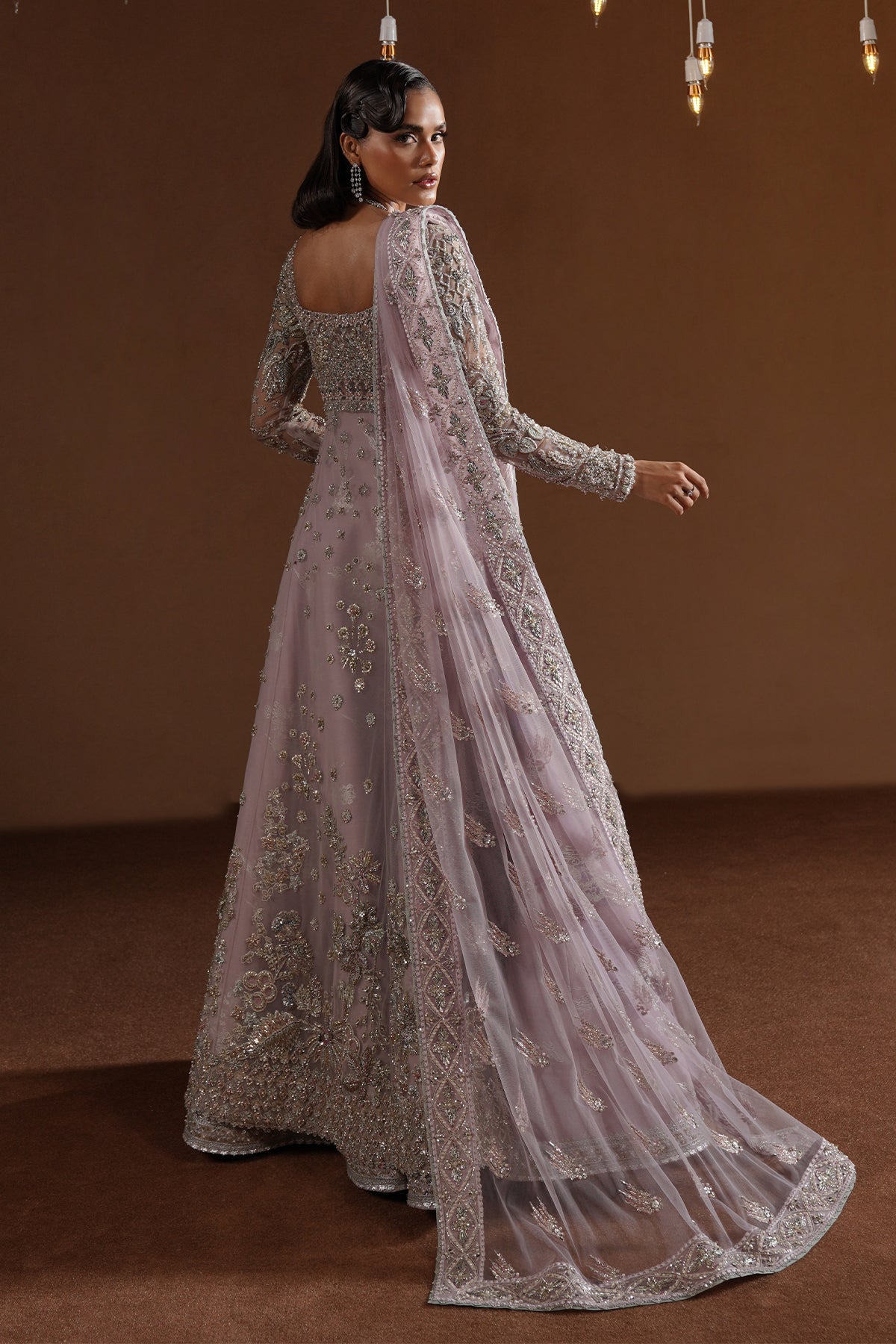 Pakistani Lavender Embroidered Raw Silk Bridal Gown (2-Piece) - Image 2