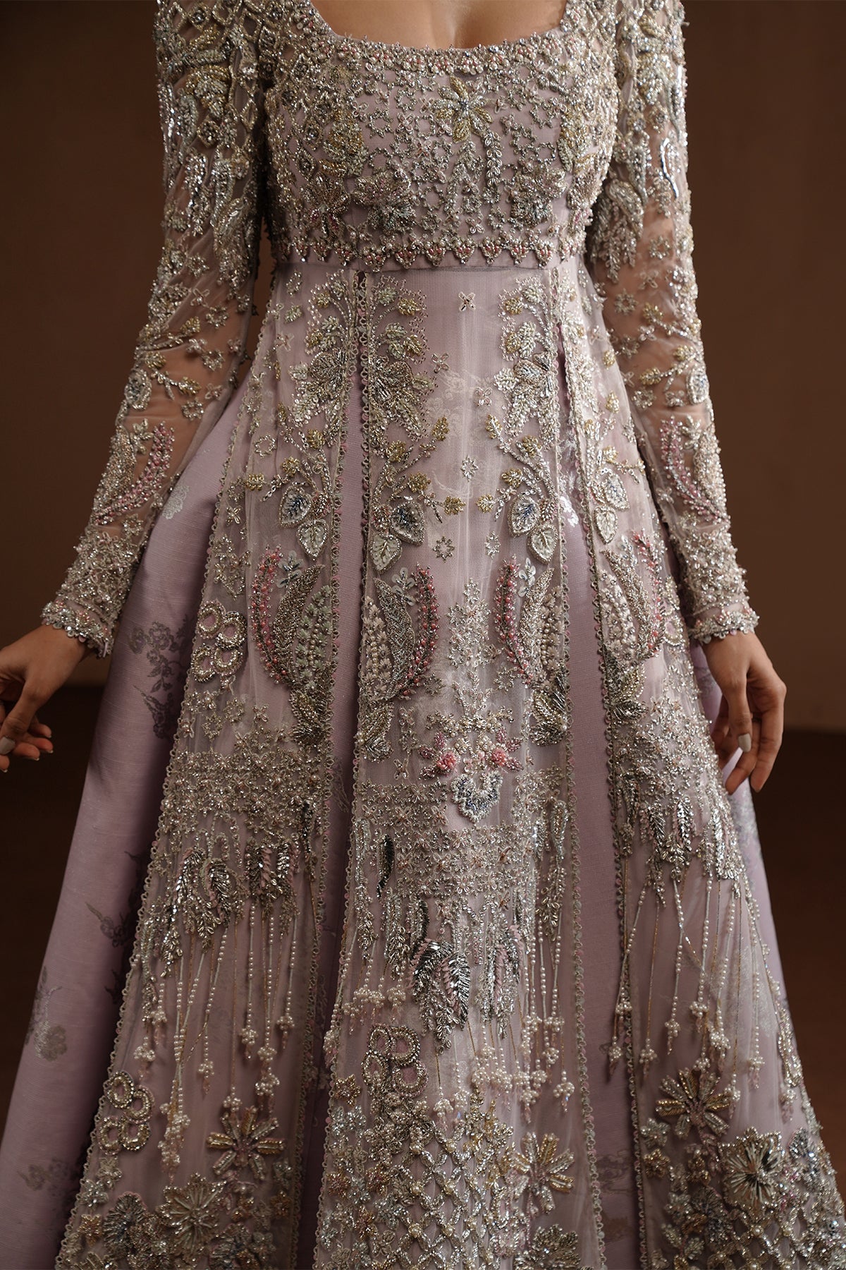 Pakistani Lavender Embroidered Raw Silk Bridal Gown (2-Piece) - Image 3