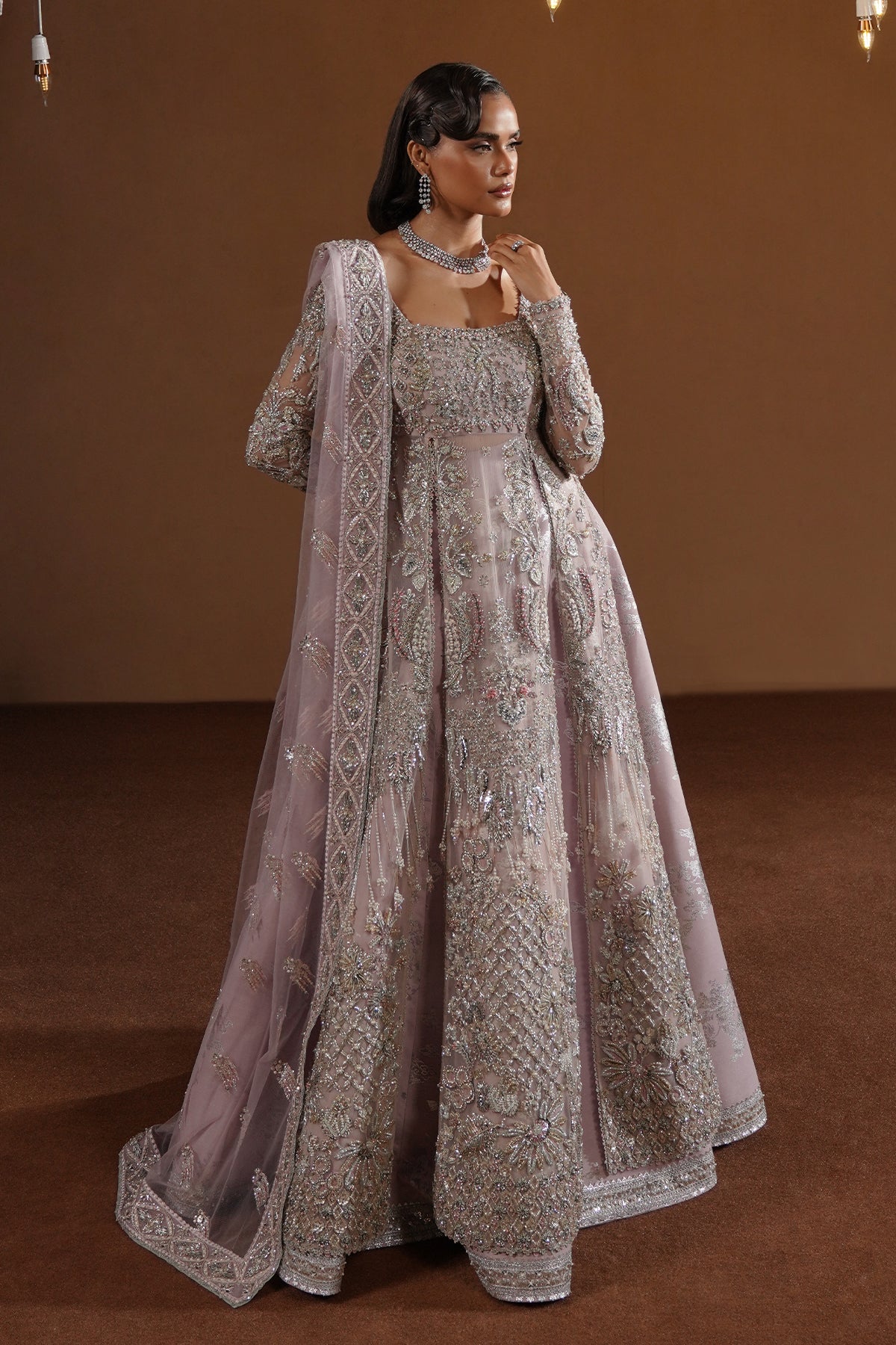 Pakistani Lavender Embroidered Raw Silk Bridal Gown (2-Piece) - Image 7