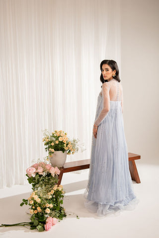 Pakistani Veri Peri Embroidered Net Silk Organza Gown (1-Pc) - Image 3