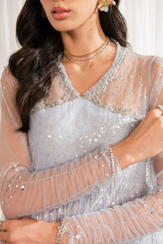 Pakistani Veri Peri Embroidered Net Silk Organza Gown (1-Pc) - Image 4