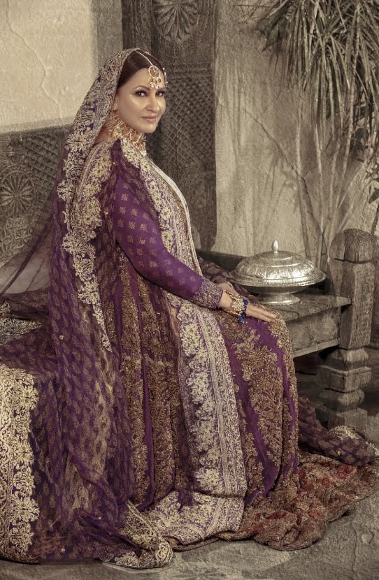 Purple Zardozi Raw Silk Gown (3-Piece) - Image 1