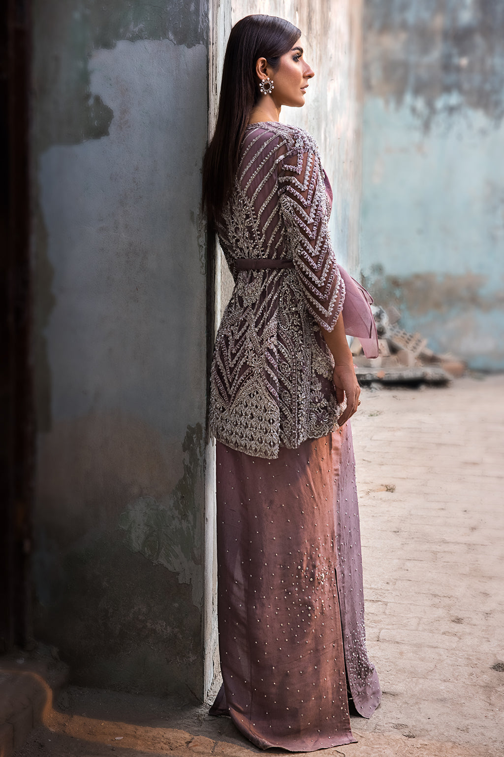 Lilac Embellished Satin-Silk Jacket Gown (1-Pc) - Image 2