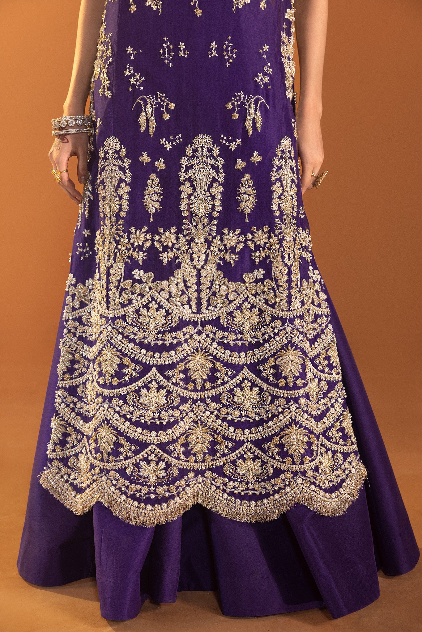 Deep Purple Gold Embroidered Net Silk Gown (2-Piece) - Image 7