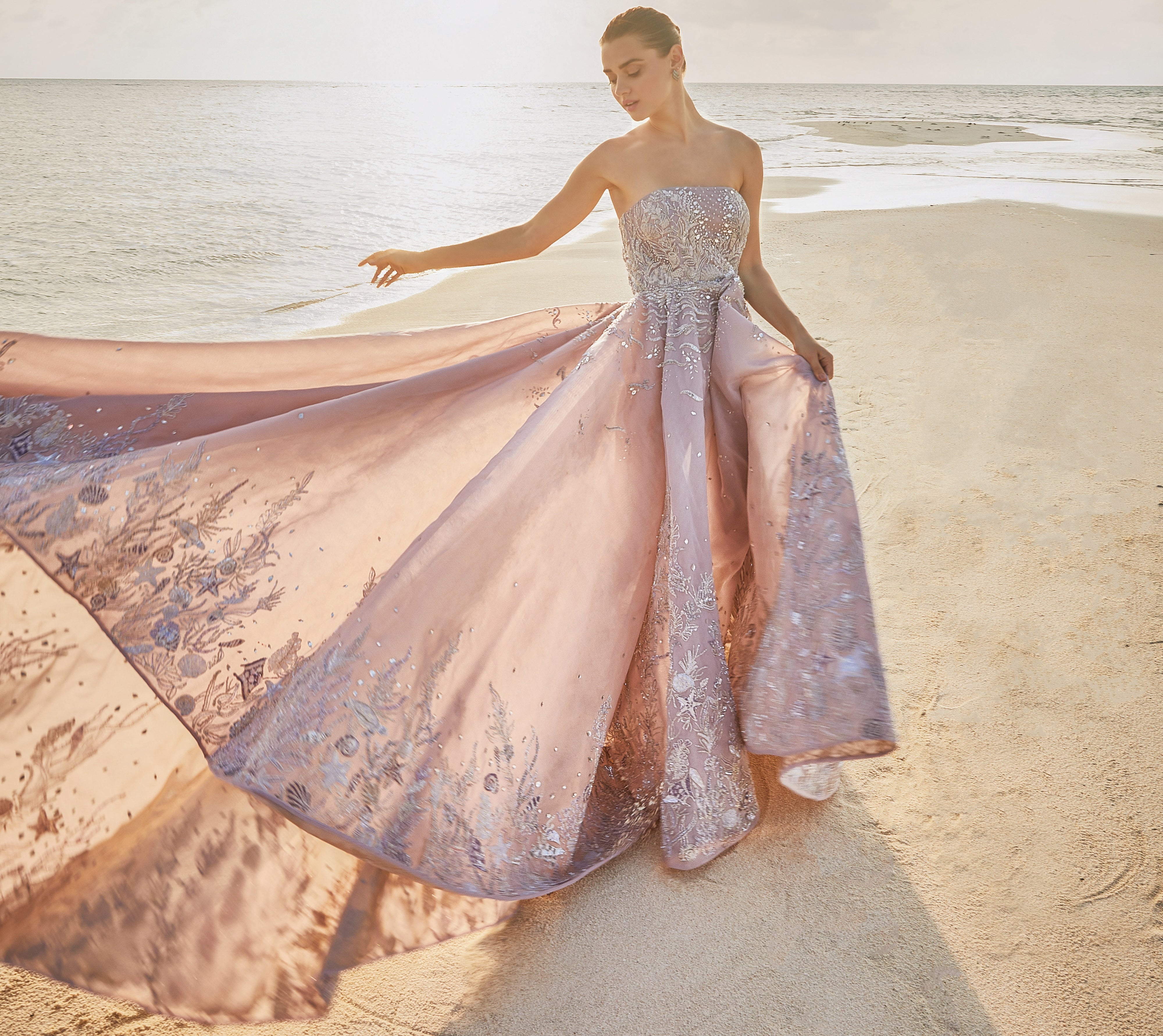 Indian Lilac Embellished Silk Organza Gown (1-Pc) - Image 3