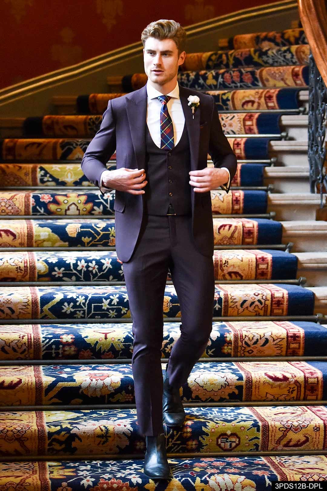 Deep Purple Hand-Stitched Terry Rayon 3-Piece Suit - Image 1