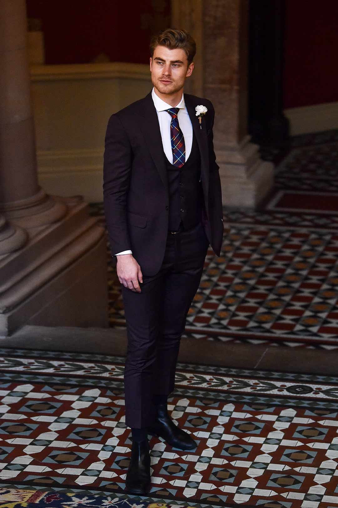 Deep Purple Hand-Stitched Terry Rayon 3-Piece Suit - Image 3