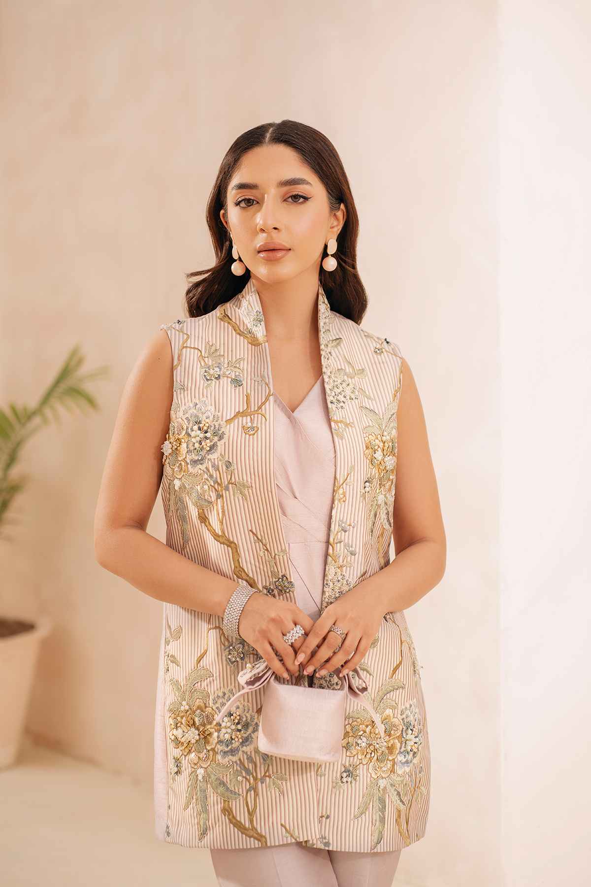 Lilac Embroidered Raw Silk Jumpsuit (2-Piece) - Image 5