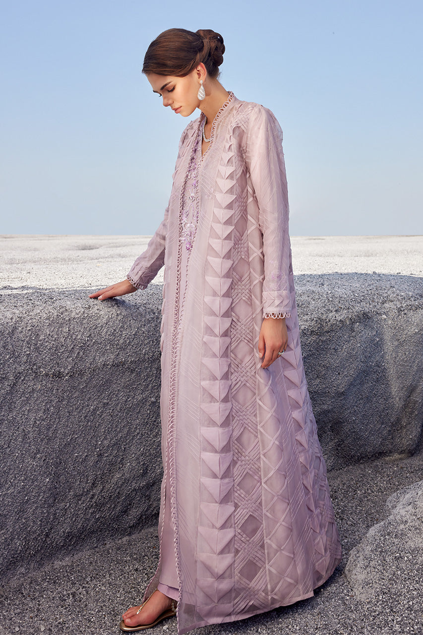 Pakistani Lavender Beaded Organza & Crepe Silk Kaftan (3-Piece) - Image 2