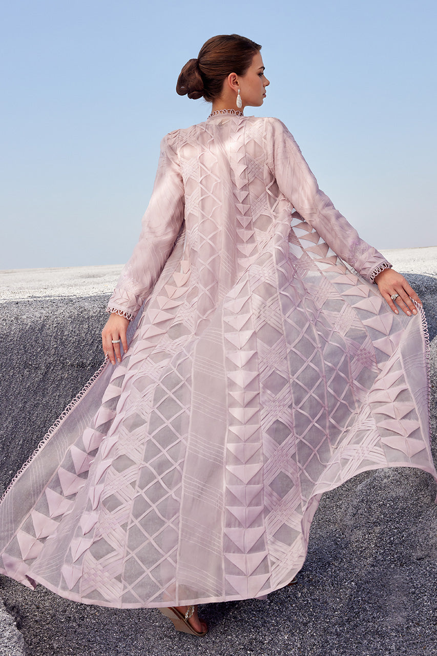 Pakistani Lavender Beaded Organza & Crepe Silk Kaftan (3-Piece) - Image 3