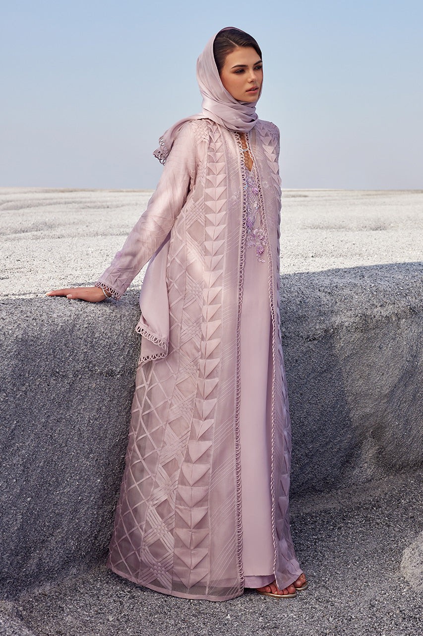 Pakistani Lavender Beaded Organza & Crepe Silk Kaftan (3-Piece) - Image 5