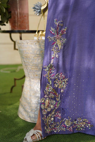 Plum Hand Adda Embroidered Silk Kaftan (1-Pc) - Image 6