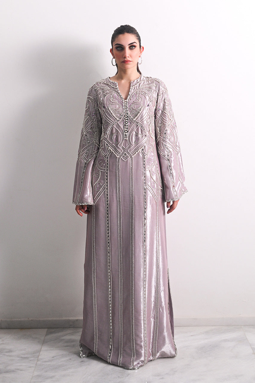 Pakistani Lilac Pearlescent Embroidered Tissue Kaftan (1-Pc) - Image 1