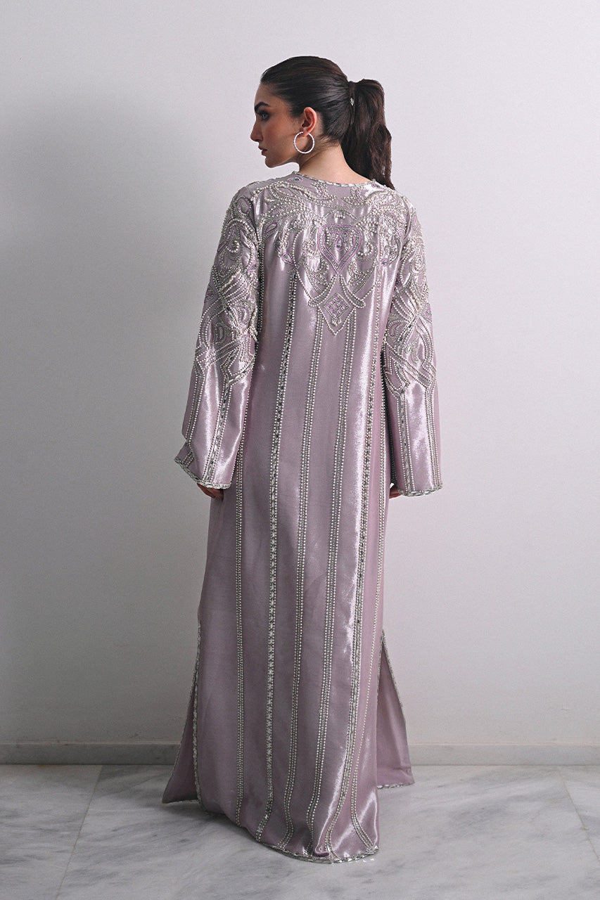 Pakistani Lilac Pearlescent Embroidered Tissue Kaftan (1-Pc) - Image 2