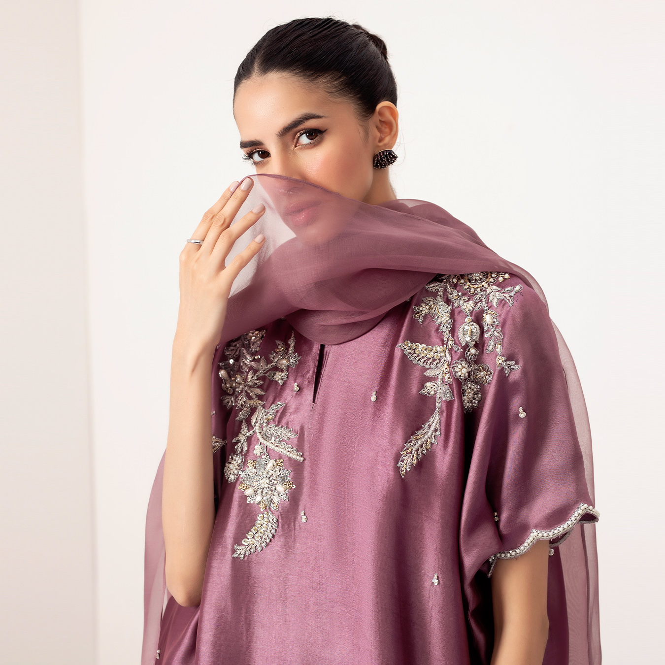 Viola Purple Hand-Embellished Silk Kaftan (2-Piece) - Image 2