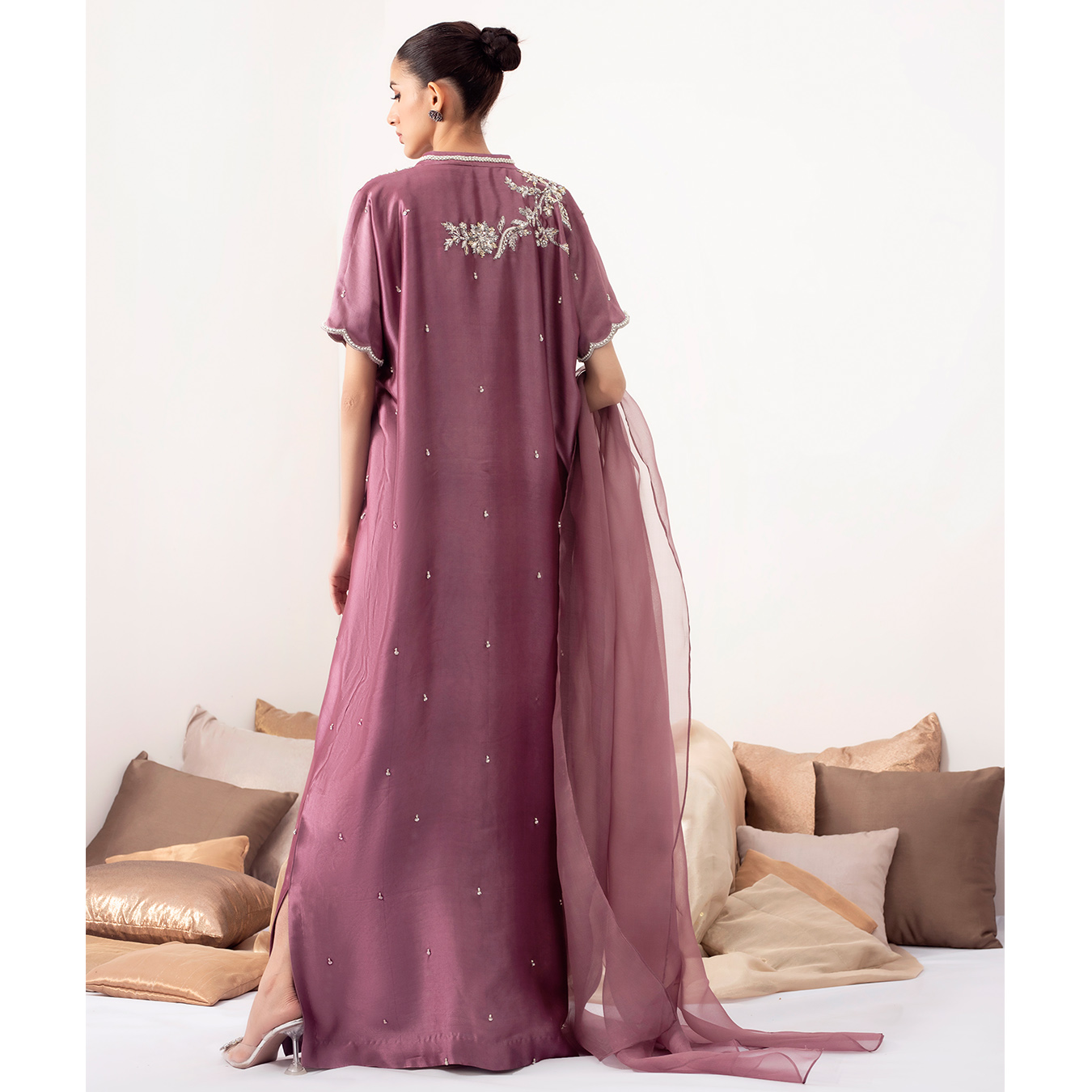 Viola Purple Hand-Embellished Silk Kaftan (2-Piece) - Image 3