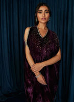 Deep Amethyst Hand-Embroidered Velvet Kaftan (1-Pc) - Image 3