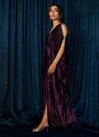 Deep Amethyst Hand-Embroidered Velvet Kaftan (1-Pc) - Image 4