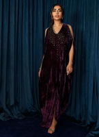 Deep Amethyst Hand-Embroidered Velvet Kaftan (1-Pc) - Image 5