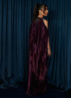 Deep Amethyst Hand-Embroidered Velvet Kaftan (1-Pc) - Image 6