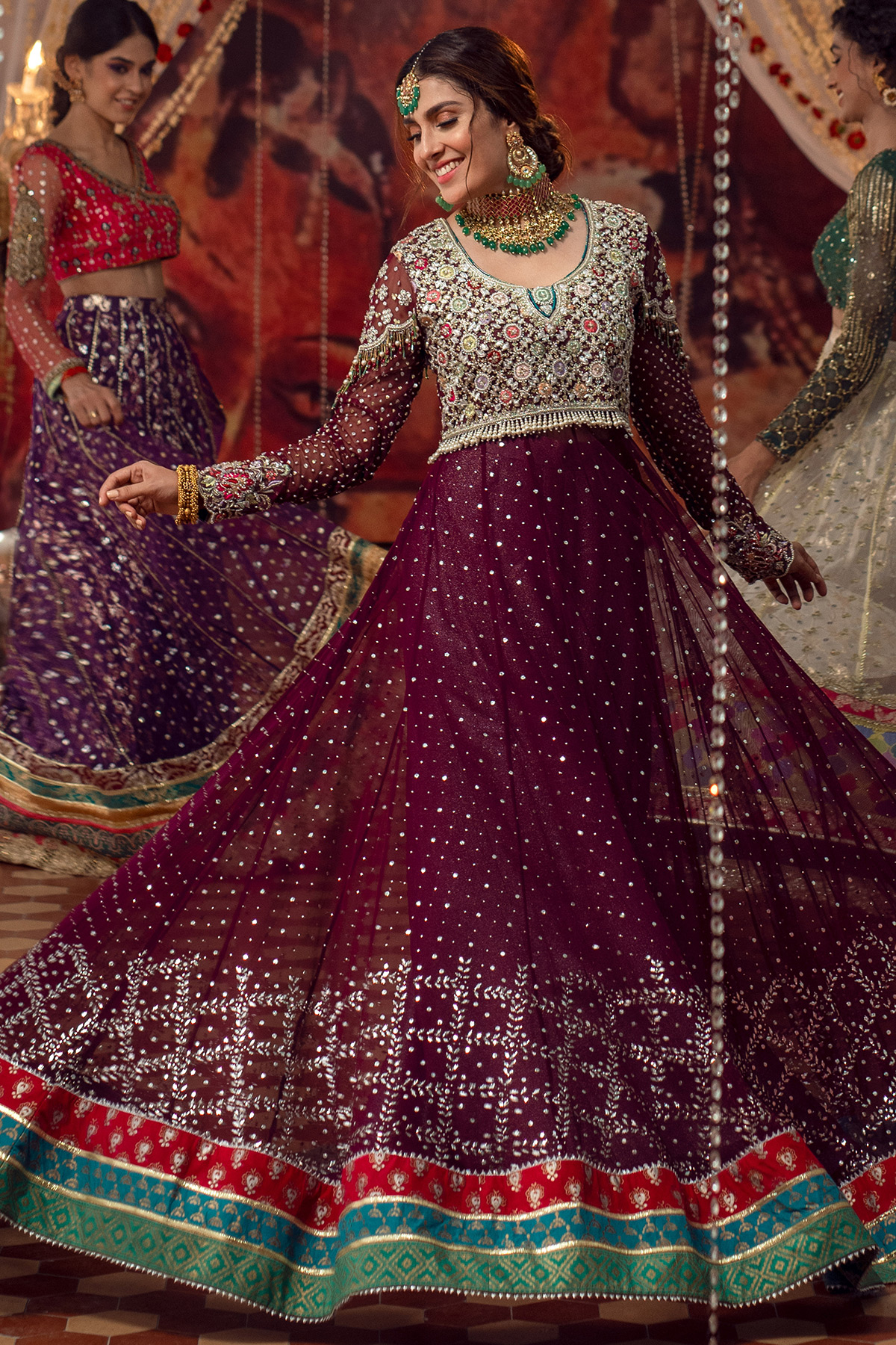 Deep Purple Kaamdani Net Kalidar Dress (2-Piece) - Image 4