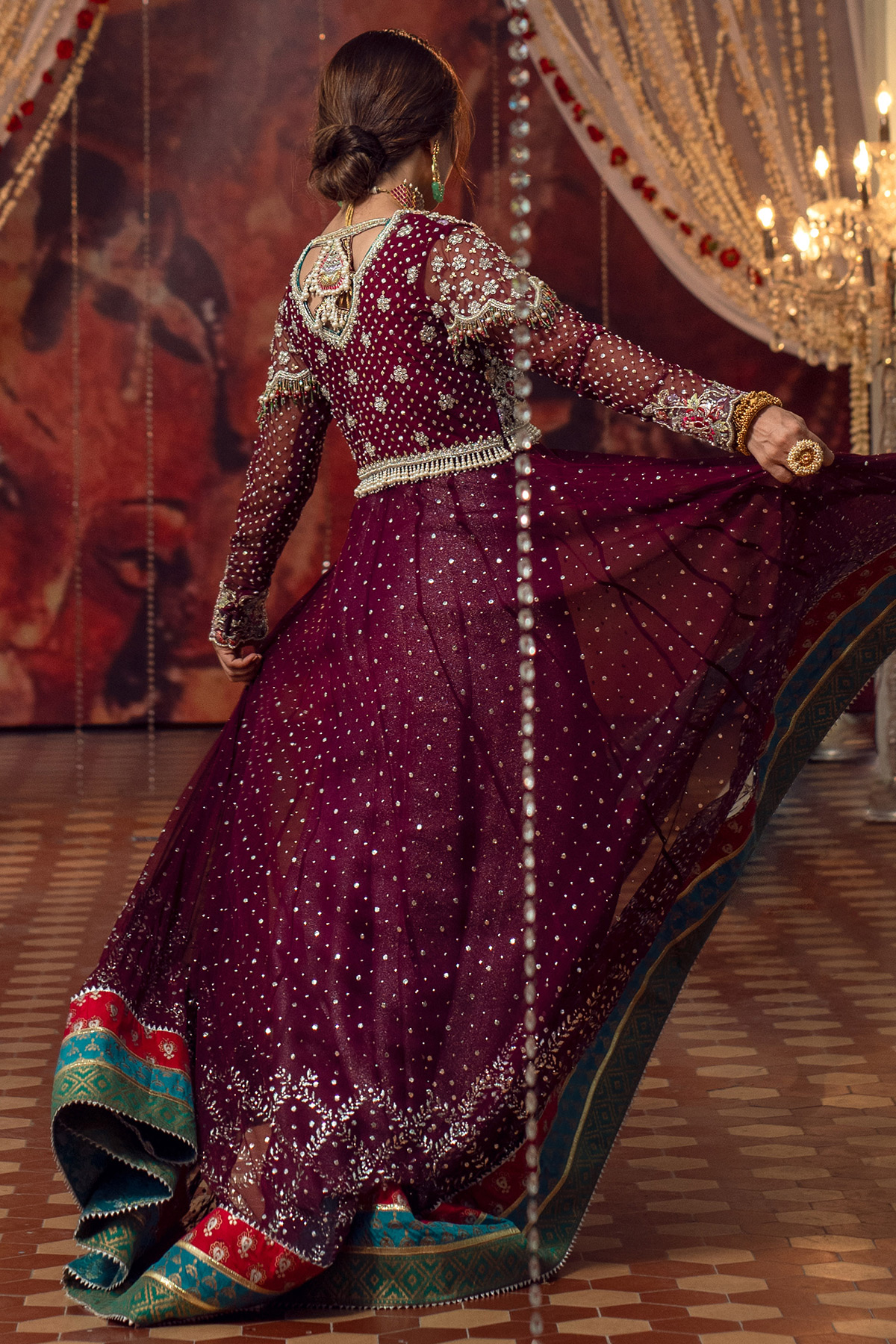 Deep Purple Kaamdani Net Kalidar Dress (2-Piece) - Image 7